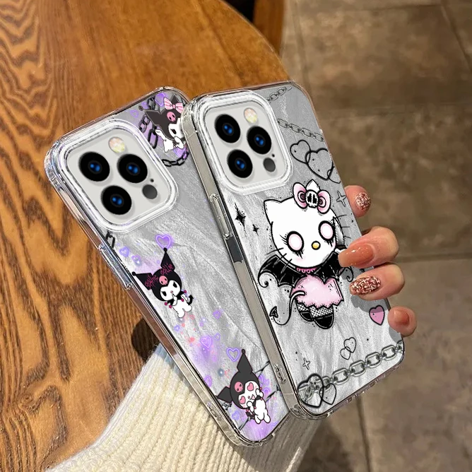 Cartoon Schattige Hello Kitty Voor Iphone 15 14 13 12 11 Xs X Xr 8 7 Pro Max Plus Veren Garen Tpu Telefoonhoesje