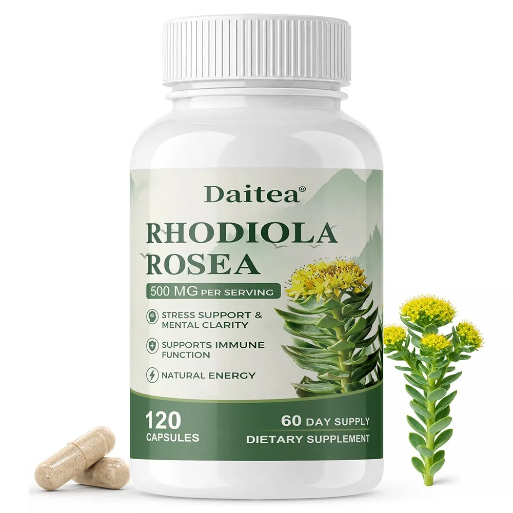 Rhodiola Rosea Supplement Capsules - Golden Root Herb for Stress Relief, Mood, Focus and Energy