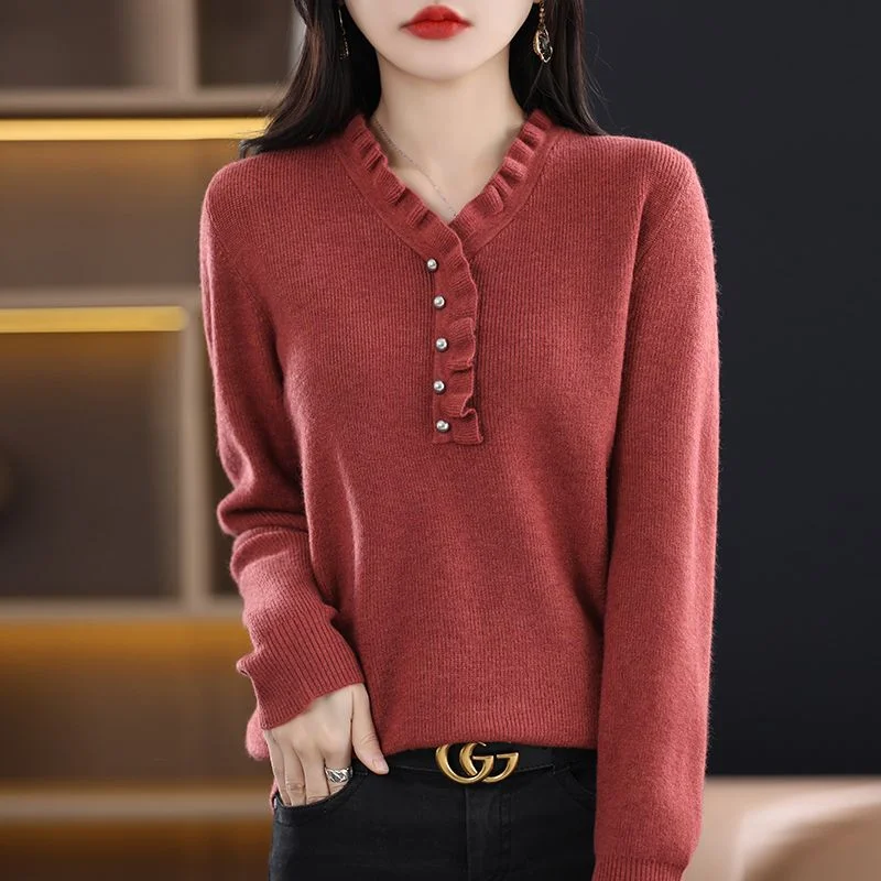 

Relaxed Large Size Fashion V-Neck Solid Color Knitwear