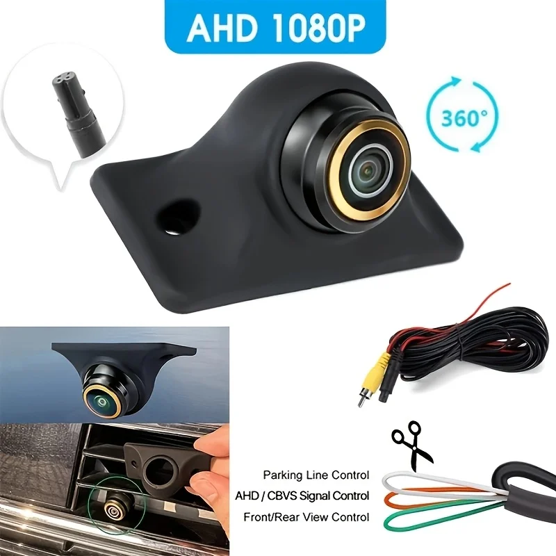 Front-/Seiten-/Rückfahrkamera Fisheye-Rückfahrkamera mit Einparkhilfelinien, 1080P AHD/CVBS 4-Pin Nachtsicht, Weitwinkelobjektiv