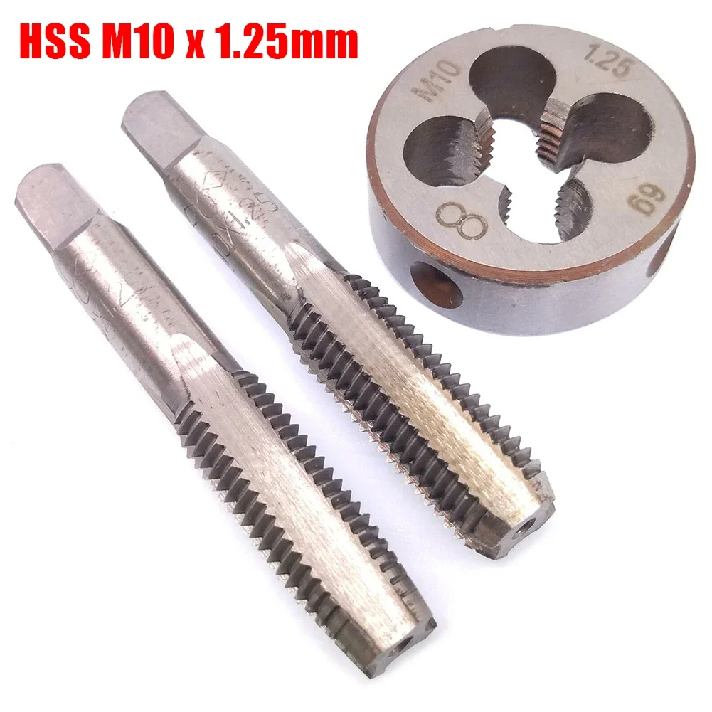 3Pcs M10x1.25mm Right Hand Thread Tap And Die Set Metric Screw Thread Tap Drill Machine Plug Tap Die CNC Metalworking Tools