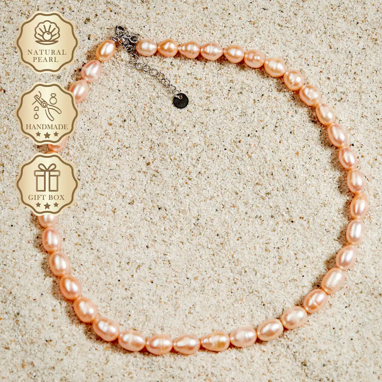 

MYSOYA Pink Rice Freshwater Pearl Necklace 6–7mm with Silver Extension Chain, Gift Box, Perfect Birthday Gift & Anniversary Gift