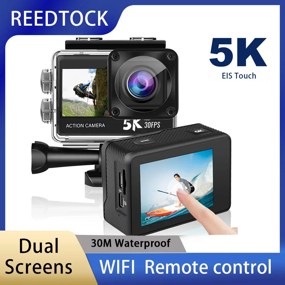 كاميرا الحركة 5K 4K60fps شاشات مزدوجة مضادة للاهتزاز EIS 2.0 WiFi 170D 5X تكبير تحت الماء كاميرا رياضية للتحكم عن بعد مقاومة للماء