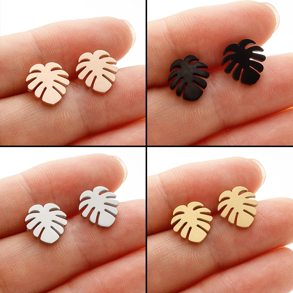 Bohemian Tiny Monstera Leaves Stud Earrings For Women Piercing Ear Surgical Steel Plant Leaves Ear Studs Pendientes Gift