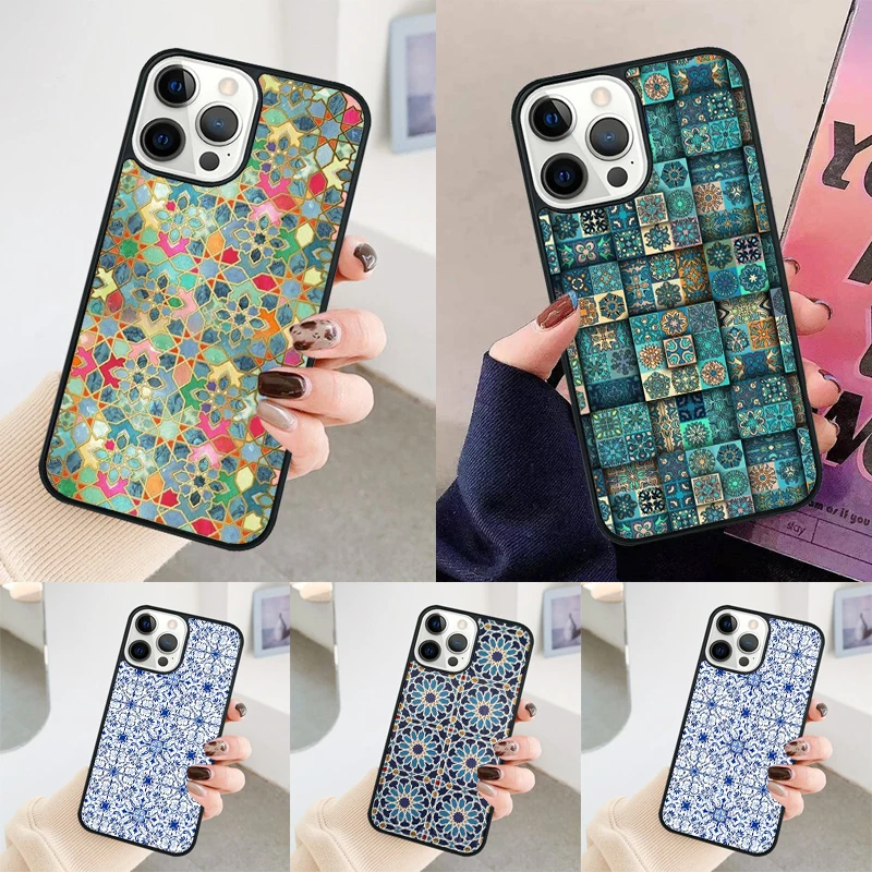 Boho Tile Mosaic Aesthetic phone case Cover For iPhone 14 15 16 Pro Max SE 2020 For apple 11 12 13 Pro Max Mini 7 8 Plus