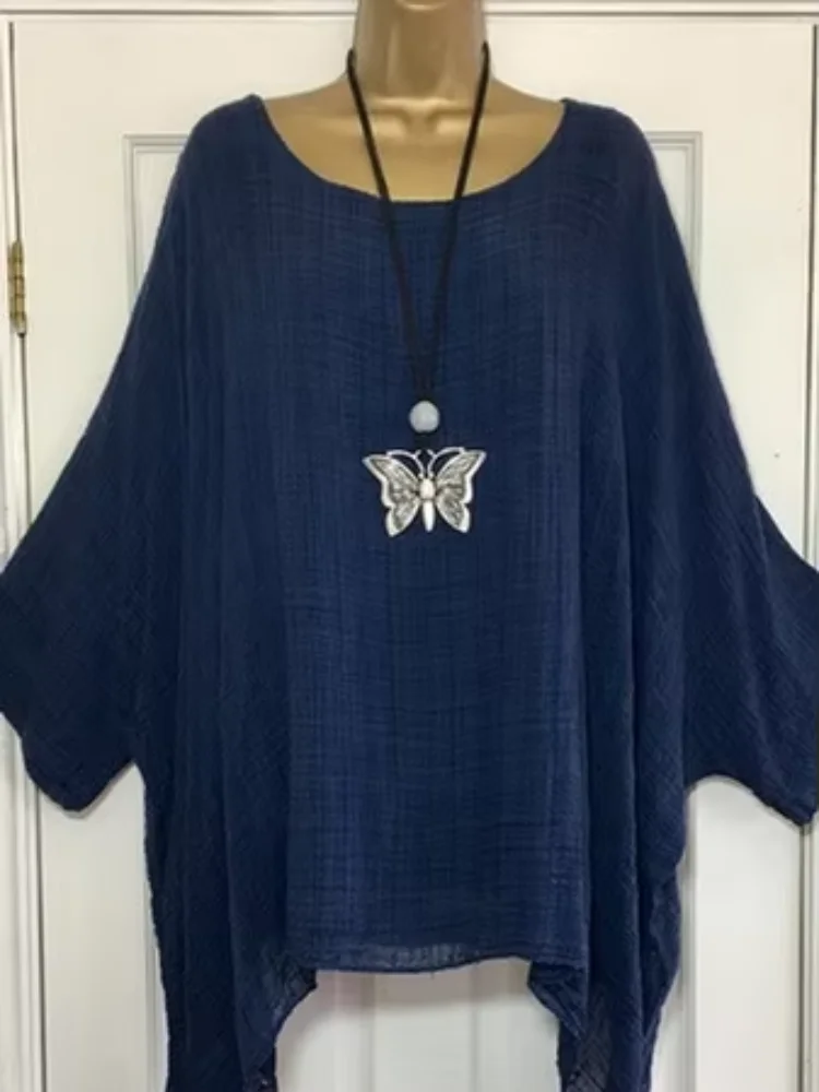 Manches chauve-souris pull Blouse femme grande taille 5Xl hauts décontractés amples femmes col rond demi manches Simple hauts d'été