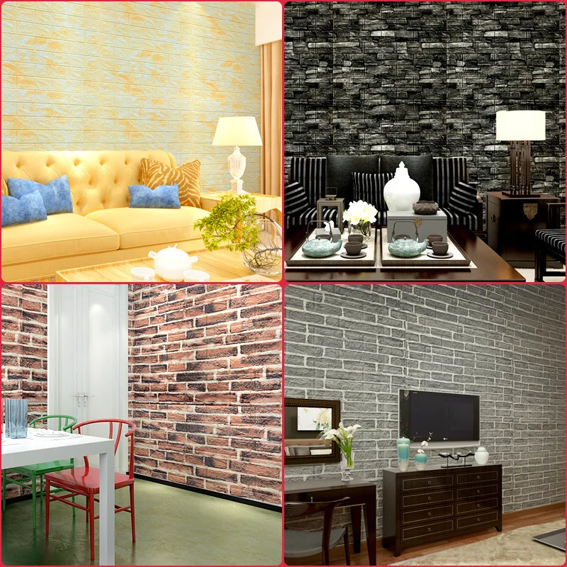 Nordic Balck Rock Brick DIY 3D Wallpaper Sticker Soft Self Adhesive Foam Waterproof Moisture Mould Proof Mural Living Room Decor