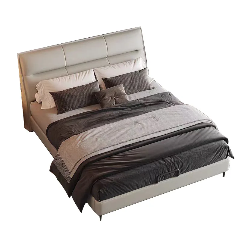 

Leave n technology cloth bed, modern simple double solid wood master bed