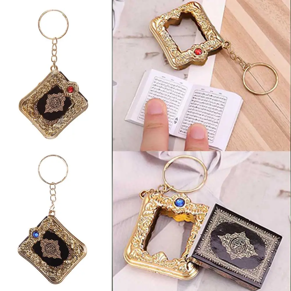 1pcs Muslim Islamic Mini Pendant Keychains Key Rings For Koran Ark Quran Book Real Paper Can Read Small Religious Jewelry