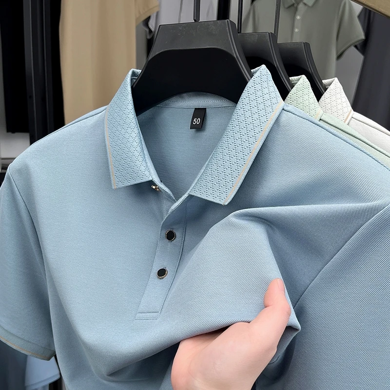 

Men's summer short-sleeved Polo shirt High-end cotton linen T-shirt With mulberry silk collar casual breathable comfortable top