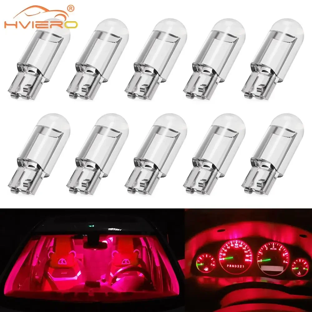 10Pcs W5W Led T10 Car Licht Cob Glas 6000K Automobiles Kentekenverlichting Dome Lezen DRL Lamp Stijl 12V Turn Signal Accessoires