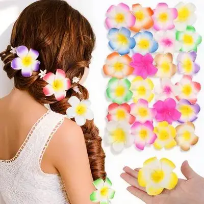 

24Pcs Fake Flower Hair Clips 2.4 Inch Premium Eva Plumeria Hairpins for Seaside Birthday Event Hawaiian Theme Party Decor 12
