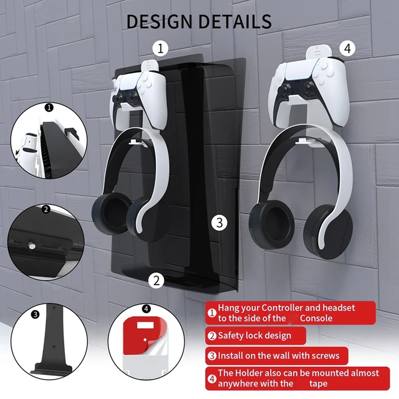 For PS5 Slim Console Wall Bracket Hanging Storage Bracket With Headphone Handle Storage Rack Storage Accessories