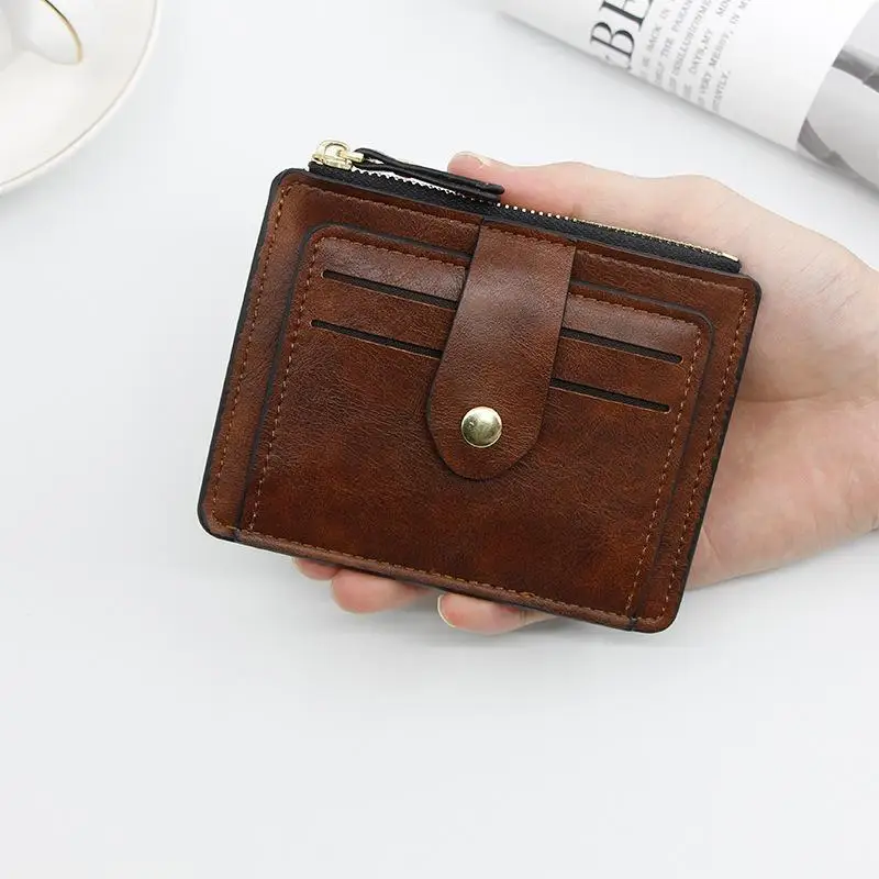 Luxuriöse, kleine Geldbörse für Herren, Kreditkarten- und Ausweishalter, schlanke Lederbörse mit Münzfach, Marken-Designer-Geldbörse für Männer und Frauen – Detail 4
