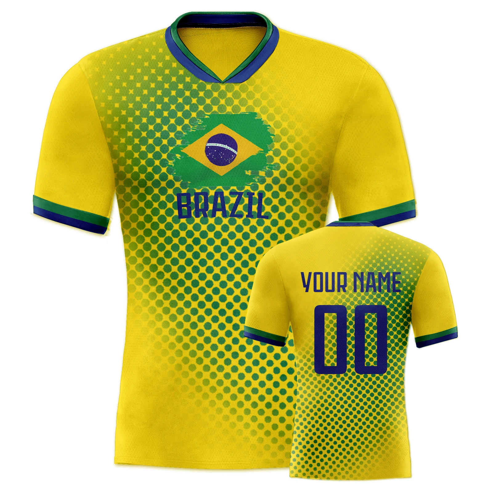 Custom Brazil Football Jersey Personalized Name Number Breathable Quick-drying Soccer Uniform Fans Gift for Men Women Youth