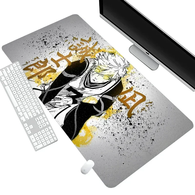 Leather Mousepad Anime PC Gamer Keyboard Large Size Black and White Mouse Pad Grande Laptop Gaming Desk Mat Non-Slip Tablecloth