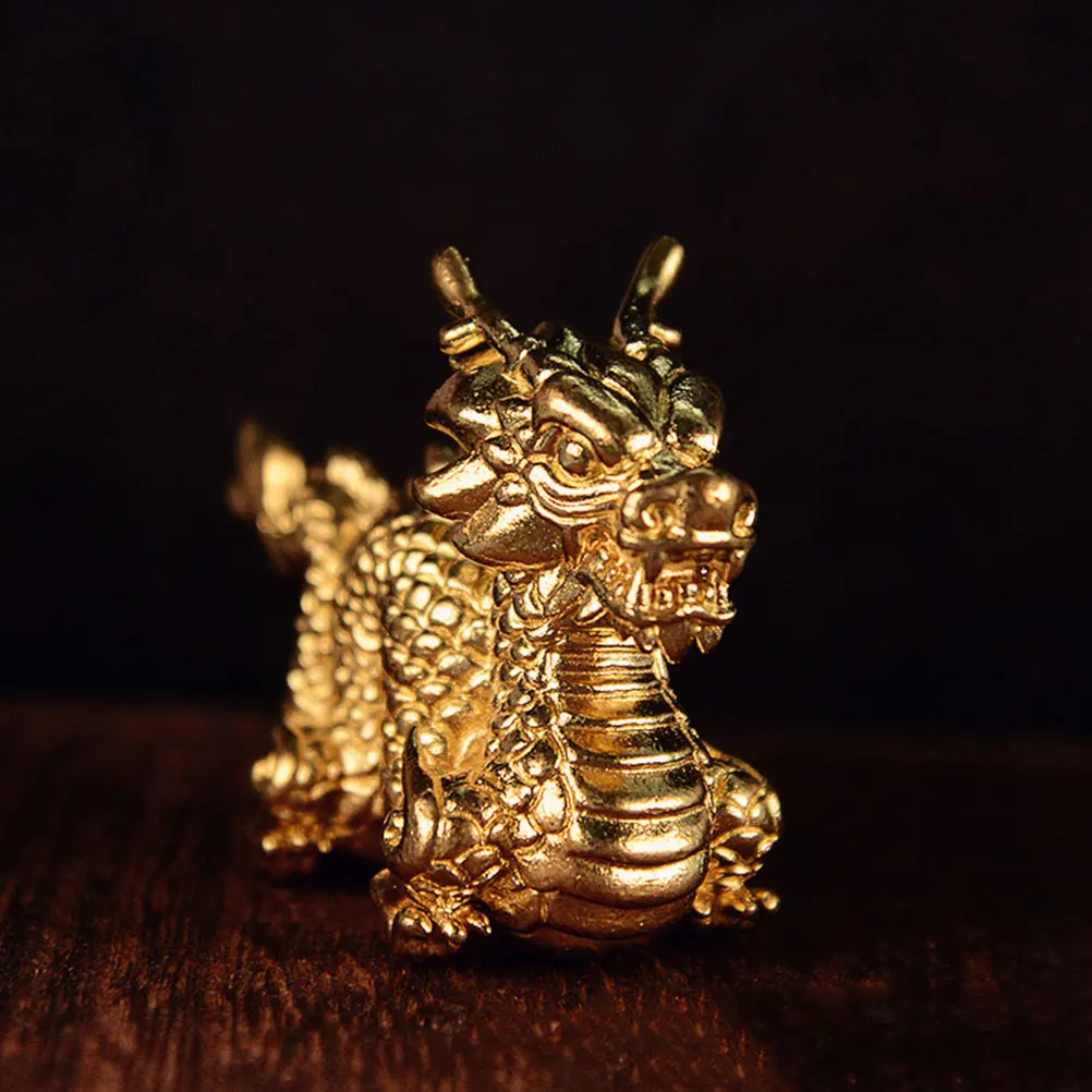 

Golden Dragon Statue Decorative Figurine Brass Fengshui Adornment Desk Tabletop Small Size Lightweight Visual Enjoyment Long