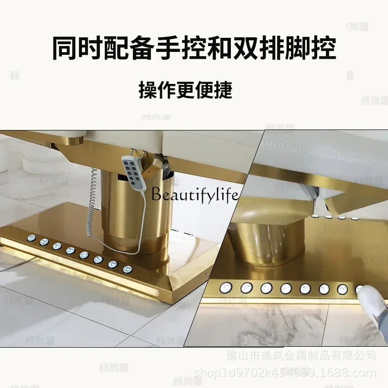 06 سرير تجميل كهربائي متعدد الوظائف، سرير تدليك خاص مطرز بالوشم لصالونات التجميل