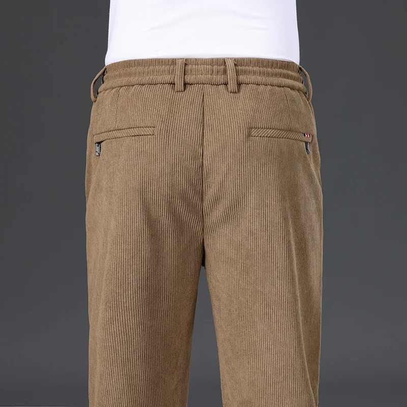 New Men's Winter Thicken Warm Classic Straight Business Fleece Thermal Trousers Brand Clothes Corduroy Plush Velvet Casual Pants