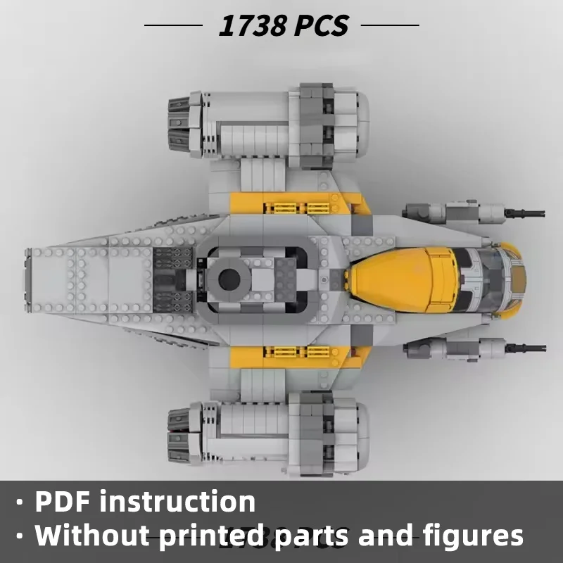 MOC Sci-Fi Bounty Hunter Gunship Spaceship Building Blocks Set 1738Pcs, Heavy Armored Starship Bricks Model