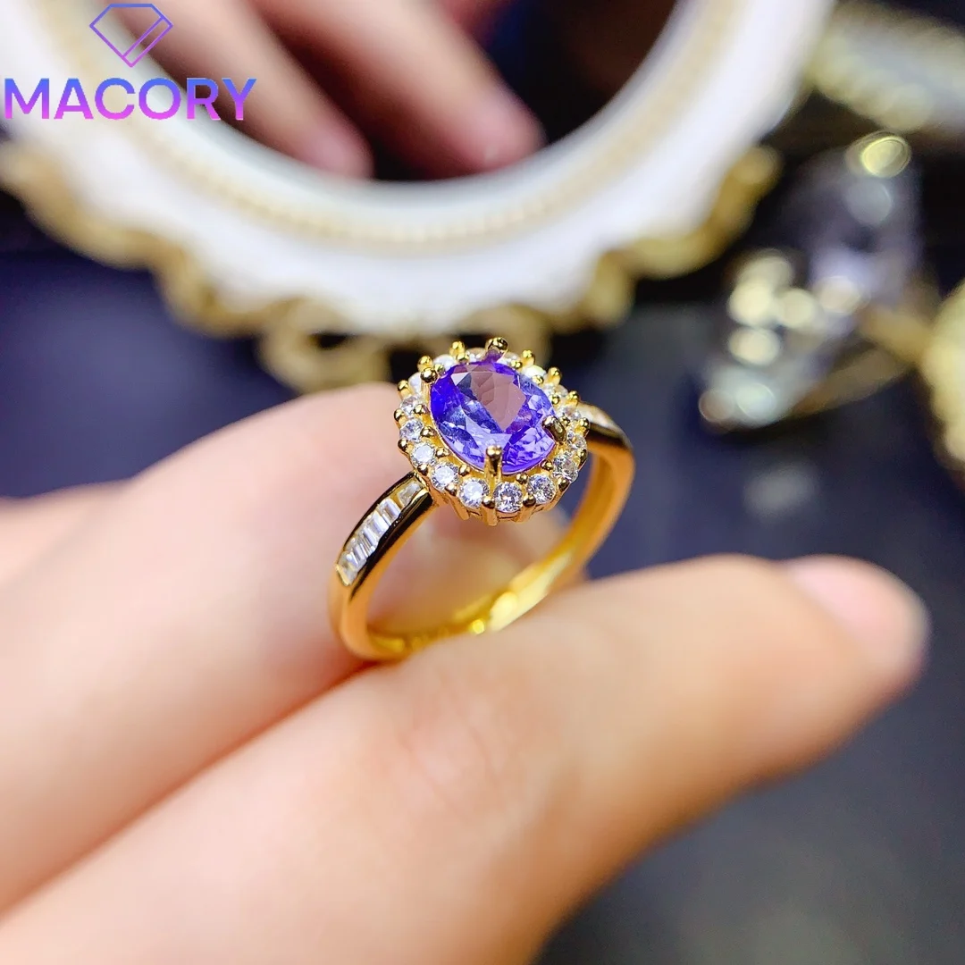 Natural tanzanite ring female Valentine's Day 925 silver jewelry with certificate luxury brand gem free of charge.