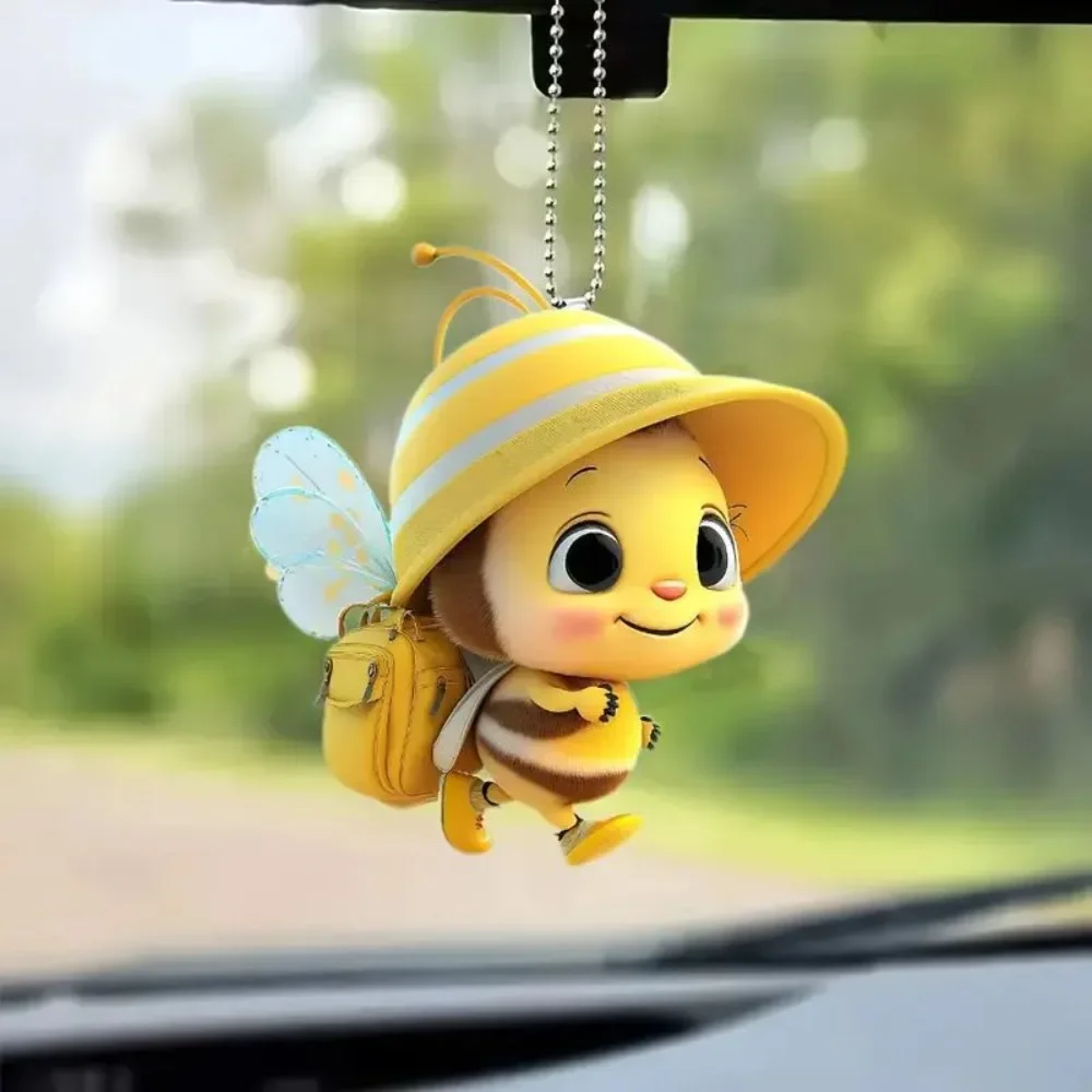 Car Pendant Hanging Ornament with Chain Realistic Animal Cat Bee Shaped Rearview Mirror Hanging Decor Car Interior Accessories