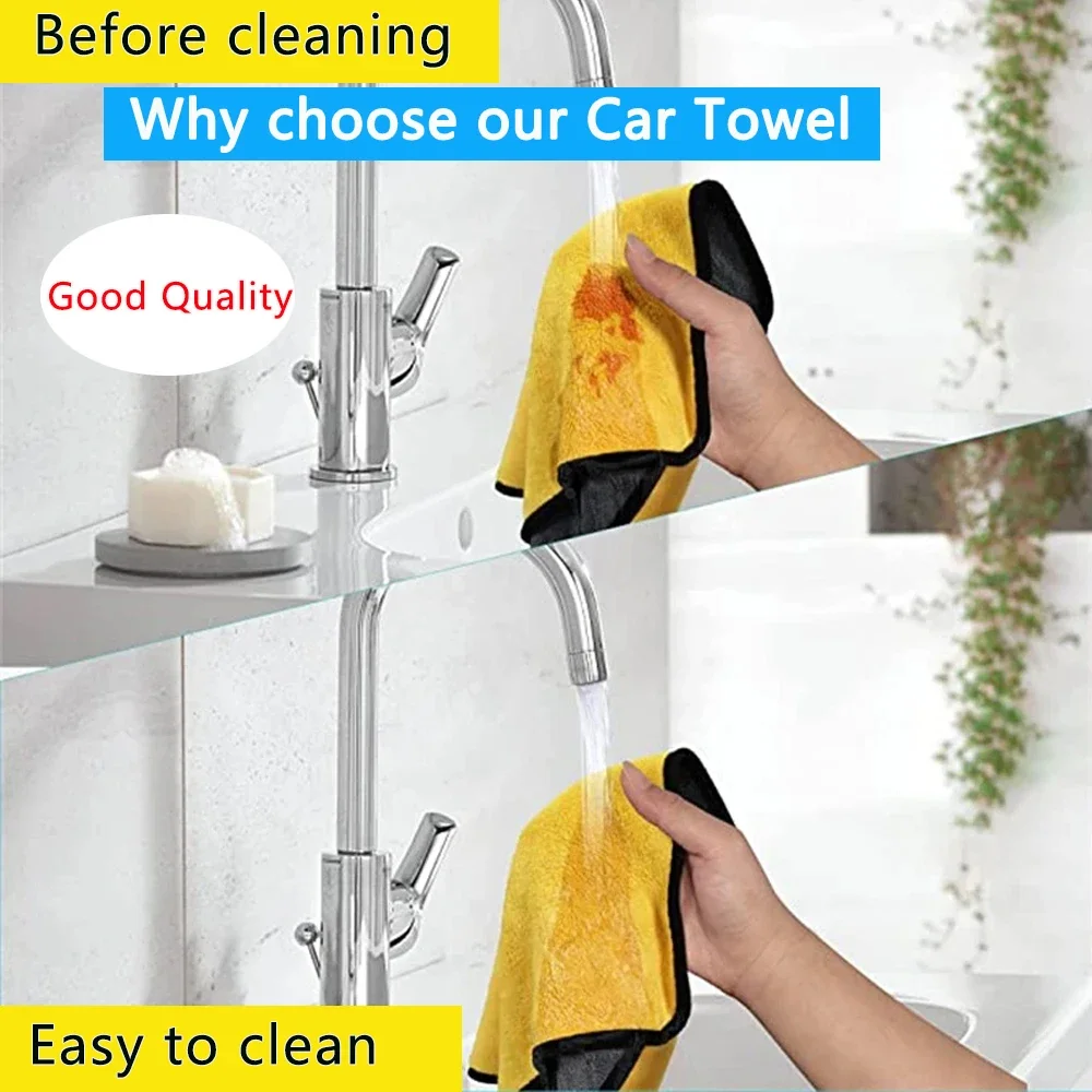 1/3/10/40Pcs Top Microfiber Car Cleaning Towel Thicken Soft Drying Cloth Car Body Washing Towels Double Layer Clean Rags Detail