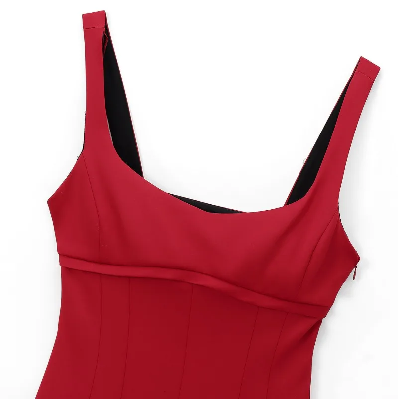 Women Backless Mini Red Party Dress Spring New Fashion Back Hollow Design Silk Satin Sleeveless Dress for Women Retro Vestidos