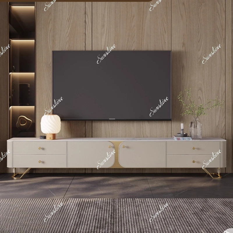 

Modern light luxury rock slab simple living room rectangular saddle leather coffee table