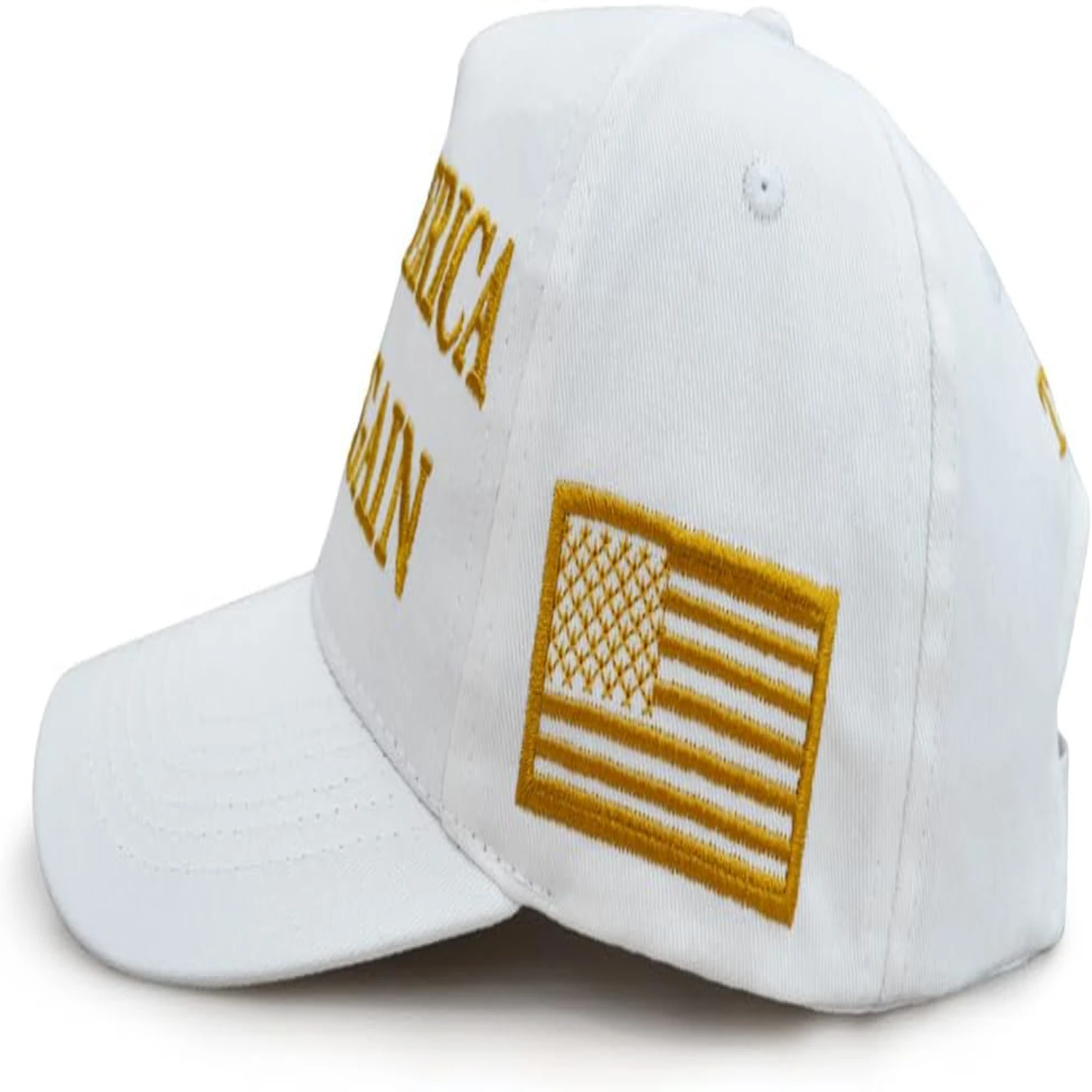 Muestra tu apoyo y hace que Estados Unidos vuelva a ser grande con esta gorra de béisbol con visera blanca elegante y patriótica con un nuevo Trump moderno.