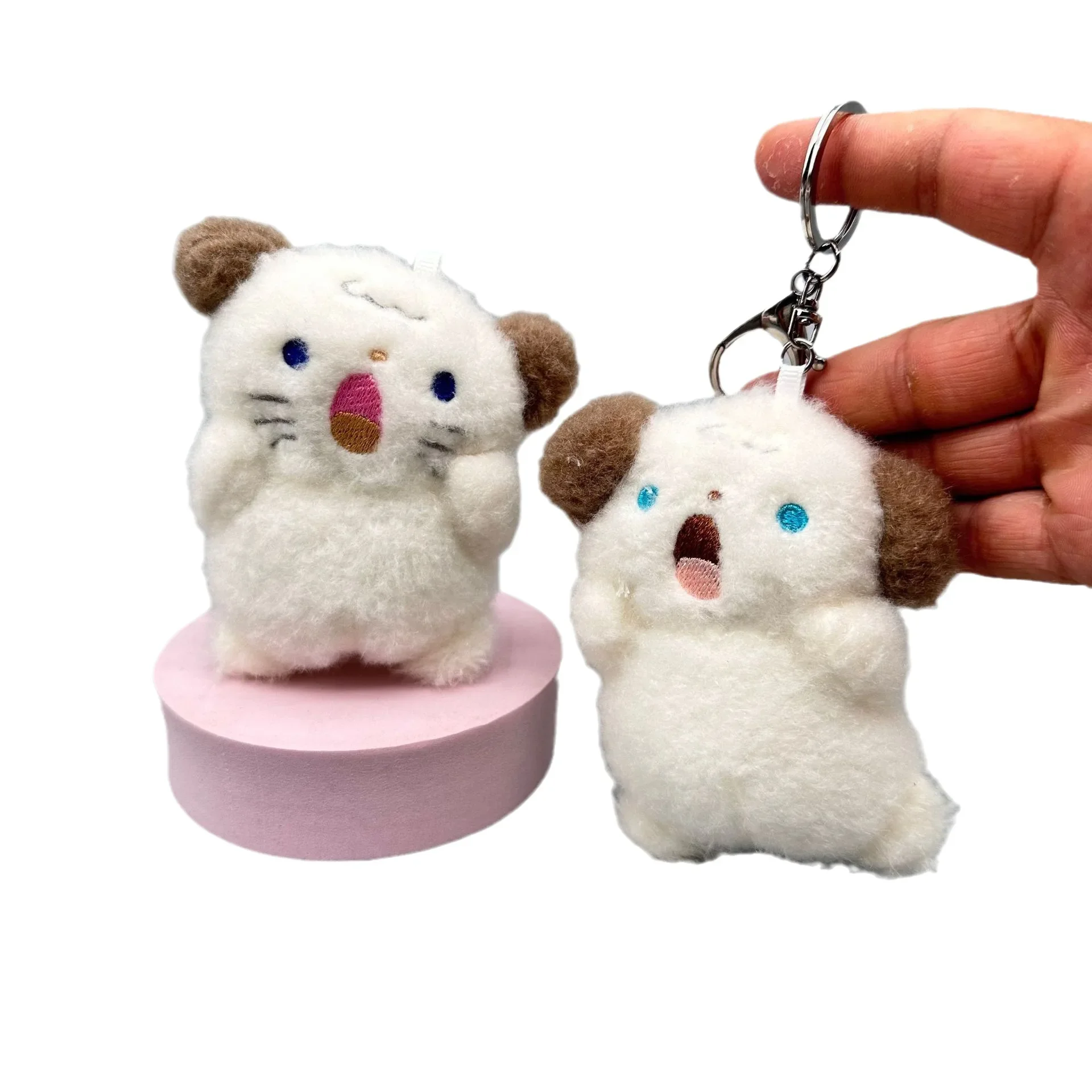 Animal en peluche de dessin animé avec anneau de fer, chien criant, chat, bouche ouverte, porte-clés Kawaii, pendentif de sac, cadeaux de mode, nouveau