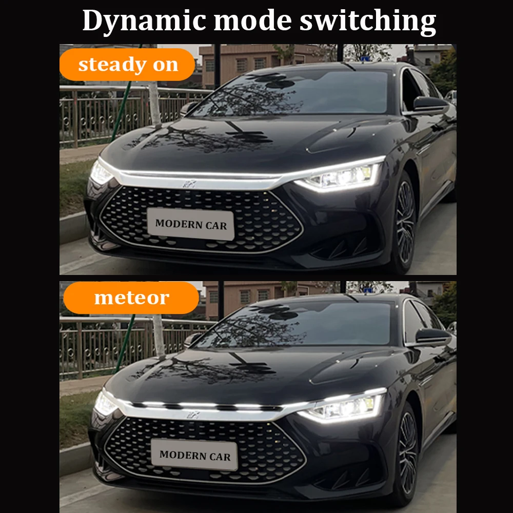 Dynamic 2Colors Yellow Flow 12V Car LED Hood Daytime Running Light Strip Waterproof Flexible Auto LED Decorative Through Lamp