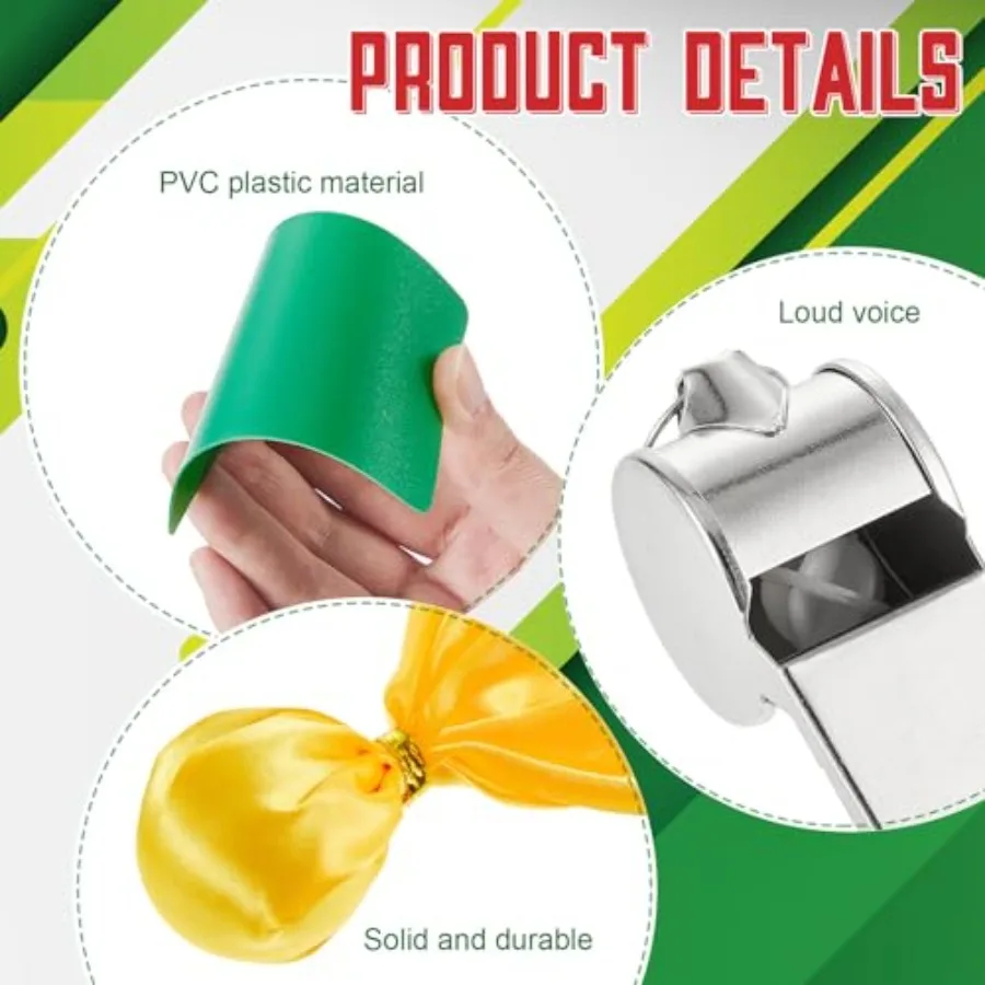 6 Pcs Perlengkapan Wasit Sepak Bola Termasuk 2 Set Kartu Wasit Hijau Merah Kuning 2 Peluit Wasit Logam dengan Tali Gantungan 2 Bola Sepak