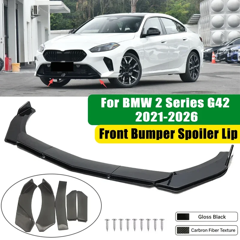 For BMW 2 Series G42 2021-2026 5Pcs ABS Car Front Bumper Lip Spoiler Splitter Body Kit Canard Tuning Accessories