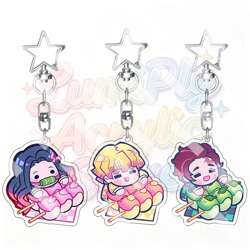 Creative Kamado Nezuko Agatsuma Zenitsu  Kamado Tanjiro Demon Slayer Anime Q Version Acrylic Keyring Keychain Cute Accessory Toy