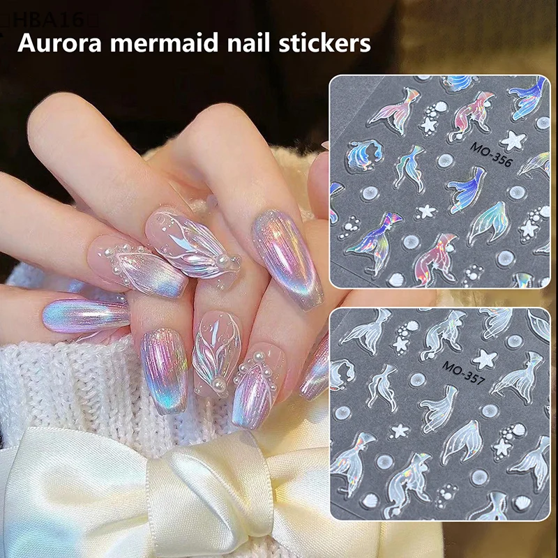 Chinese Style Goldfish Crane Nail Stickers 5D Relief Self Adhesive Nail Charms Dreamy Laser Fish Tail Nail Art Decals