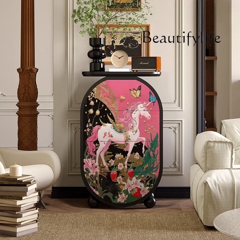 

aQ WW /French Niche Art Solid Wood Four-chest Cabinet Bedroom Locker Small Apartment Storage Locker