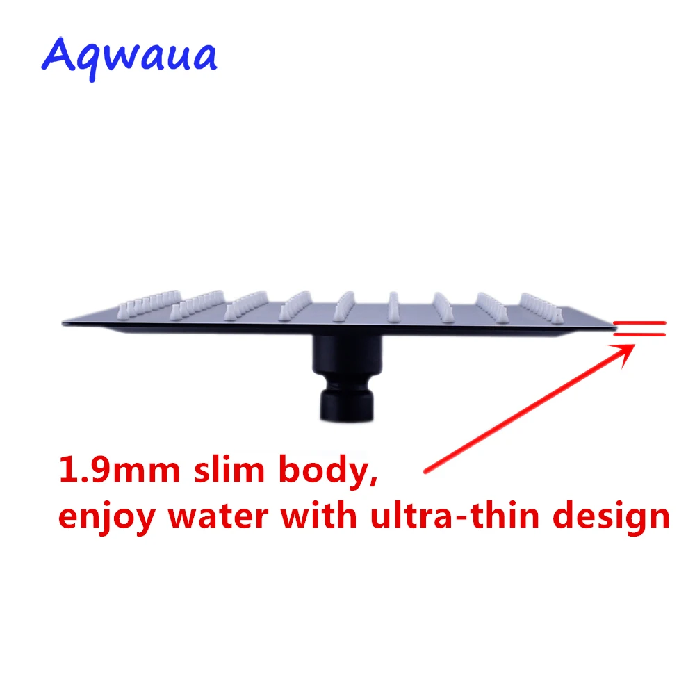 Aqwaua Black Square Overhead Rainfall Shower Head 8-Inch SUS 304 Stainless Steel for Bathroom Shower Accessories