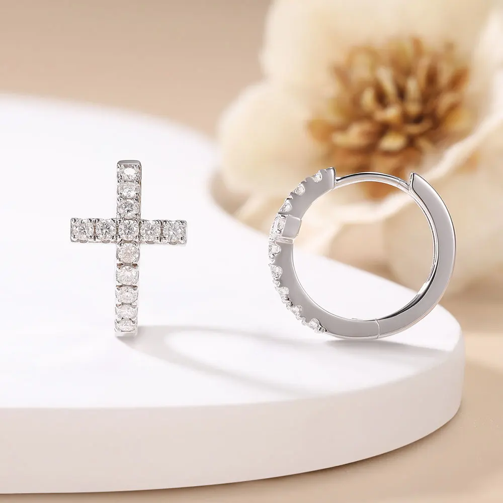 

LinkerLove Moissanite Cross Hoop Earrings S925 Silver for Women 18K Gold Plated Diamond Earrings Christmas Party Fine Jewelry