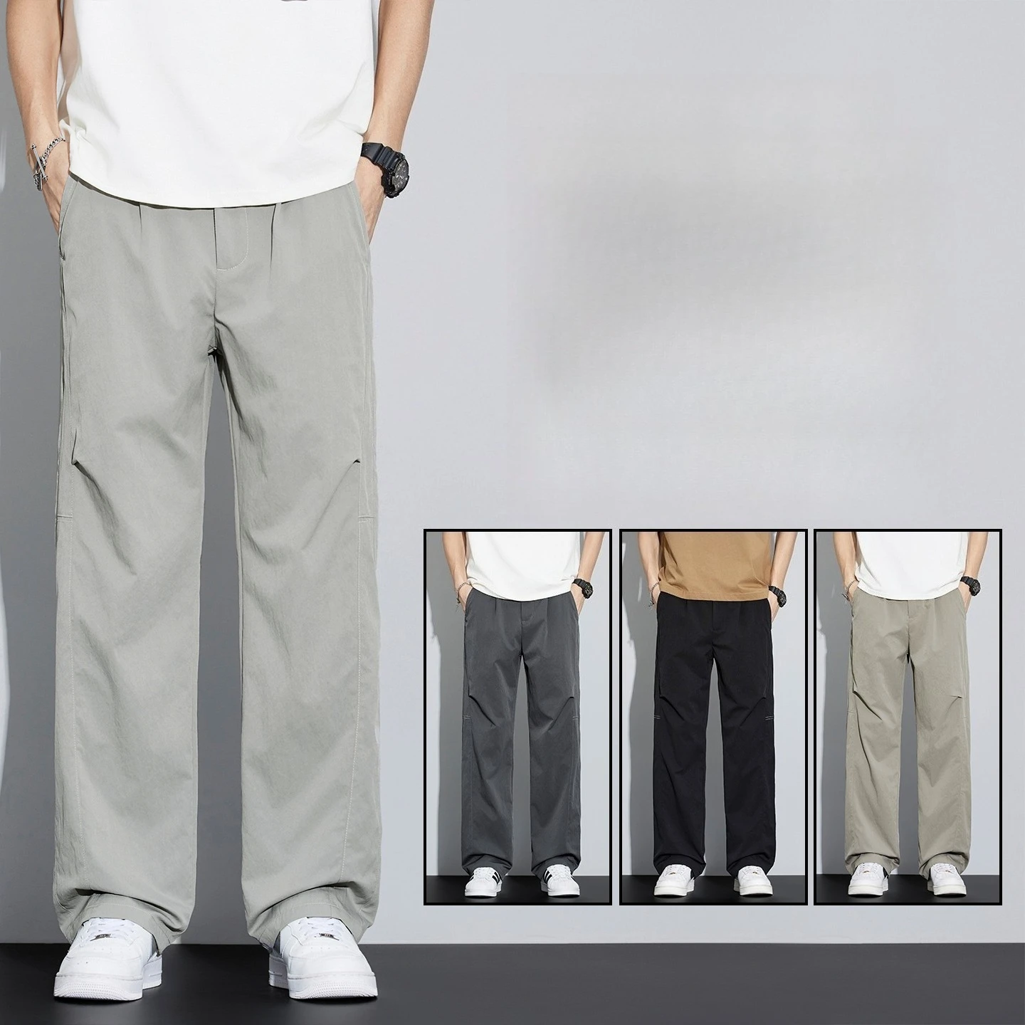 

Men Casual Pants Fashion Jogger Pant Loose Straight Wide Leg Trousers Korean Version Cargo Pants Man Solid Streetwear Men