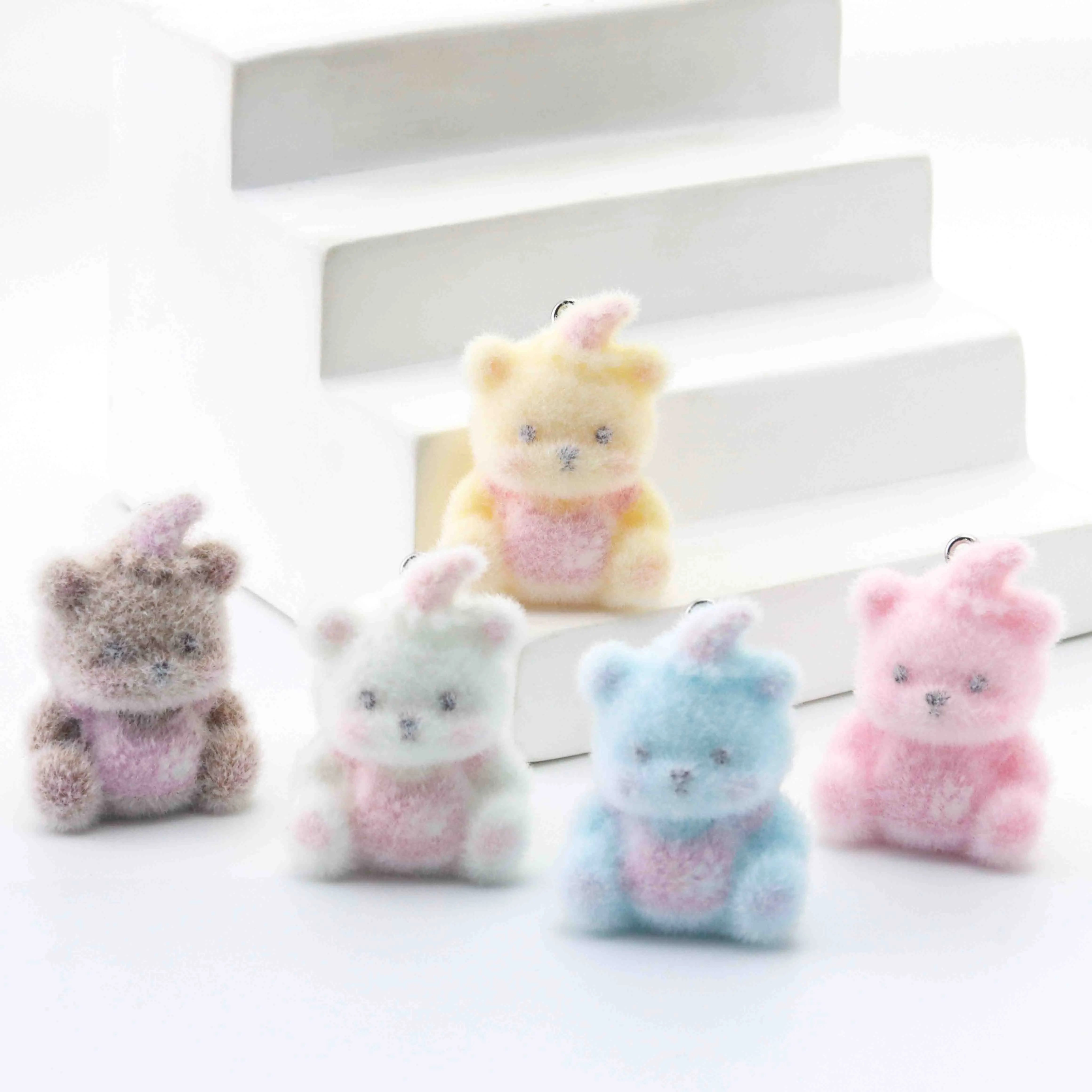 10pcs Resin Flocking Charms Bear Pendant for Jewelry Making DIY Keychain Schoolbag Necklace Desktop  Accessories