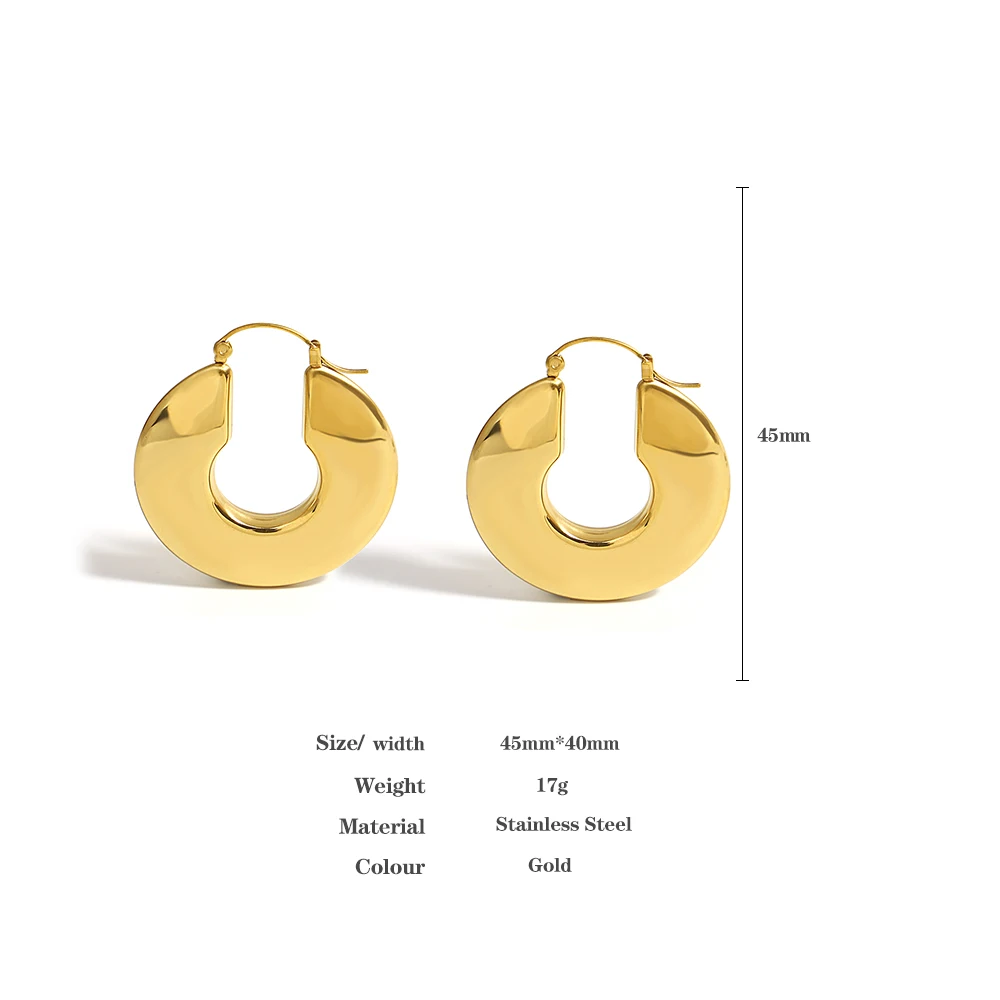 Flashbuy Stainless Steel Geometric Hoop Earrings Jewelry for Women Trendy Metal Texture U-shaped Earrings Golden Accessories