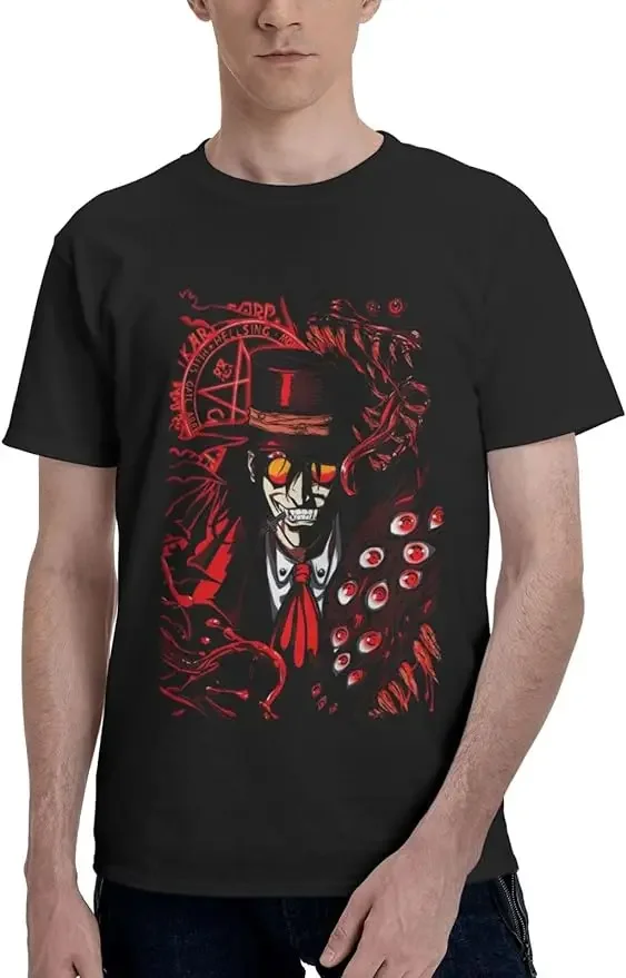 Anime Hellsing Alucard Shirt Crew Neck Novelty Short Sleeve Summer Cotton Male's Tee Black