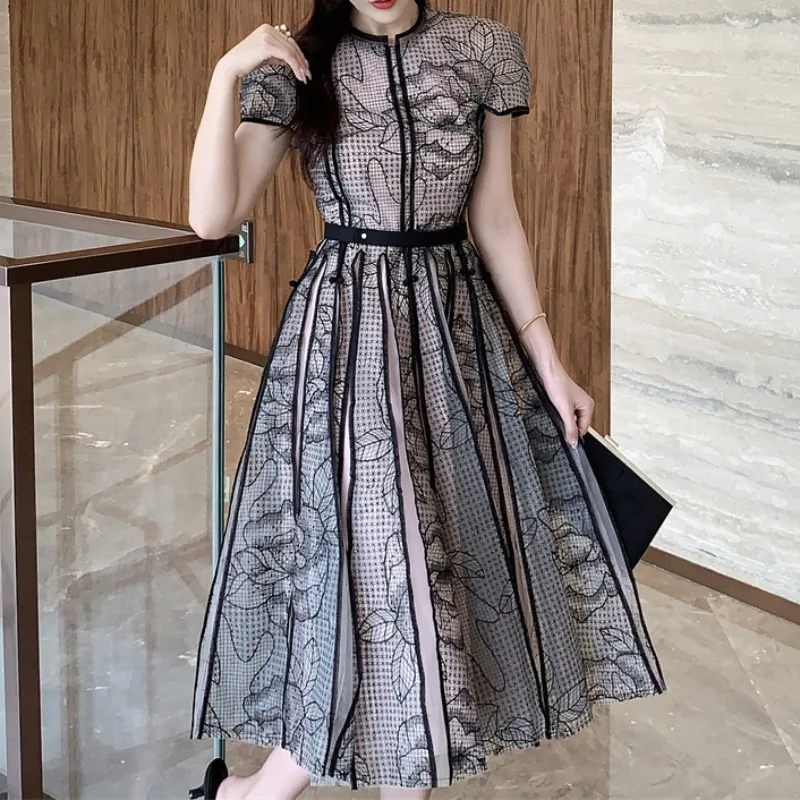 

Black Lace Elegant Dress Women Summer O-neck Evening Party Dresses Bodycon Streetwear Runaway Design Vintage Vestidos