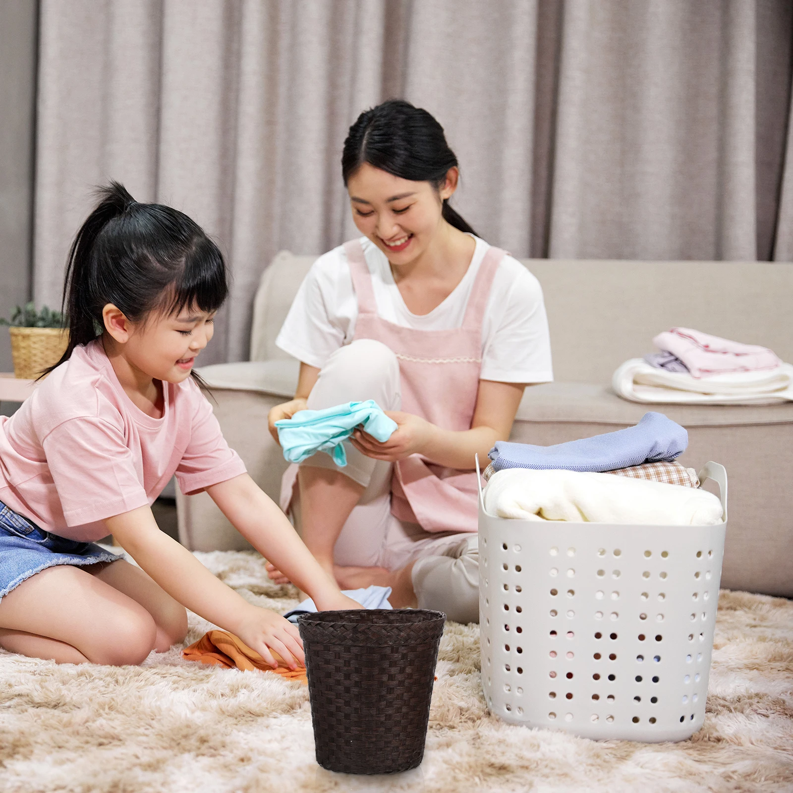 

Large Capacity Woven Storage Basket Garbage Can For Home Office Kitchen Bedroom Multi Purpose Trash Container Organizing Basket