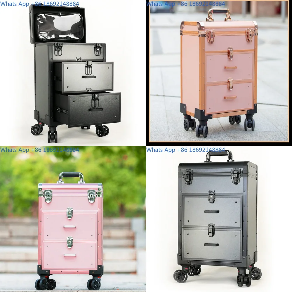 

Aluminum Alloy Professional Large Capacity Lockable Double Drawer Multi Layer Makeup Tattoo Nail Art Tool Case