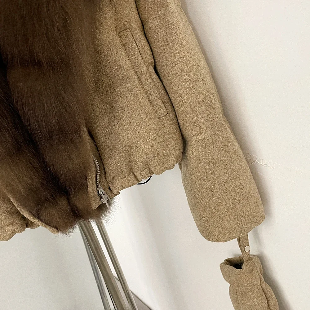 OFTBUY Wintermantel aus Entendaunen mit passenden Handschuhen, neue luxuriöse warme Oberbekleidung mit echtem Fuchspelz, kurze Damenjacke aus Wollmischung mit Daunenfüllung – Detail 9