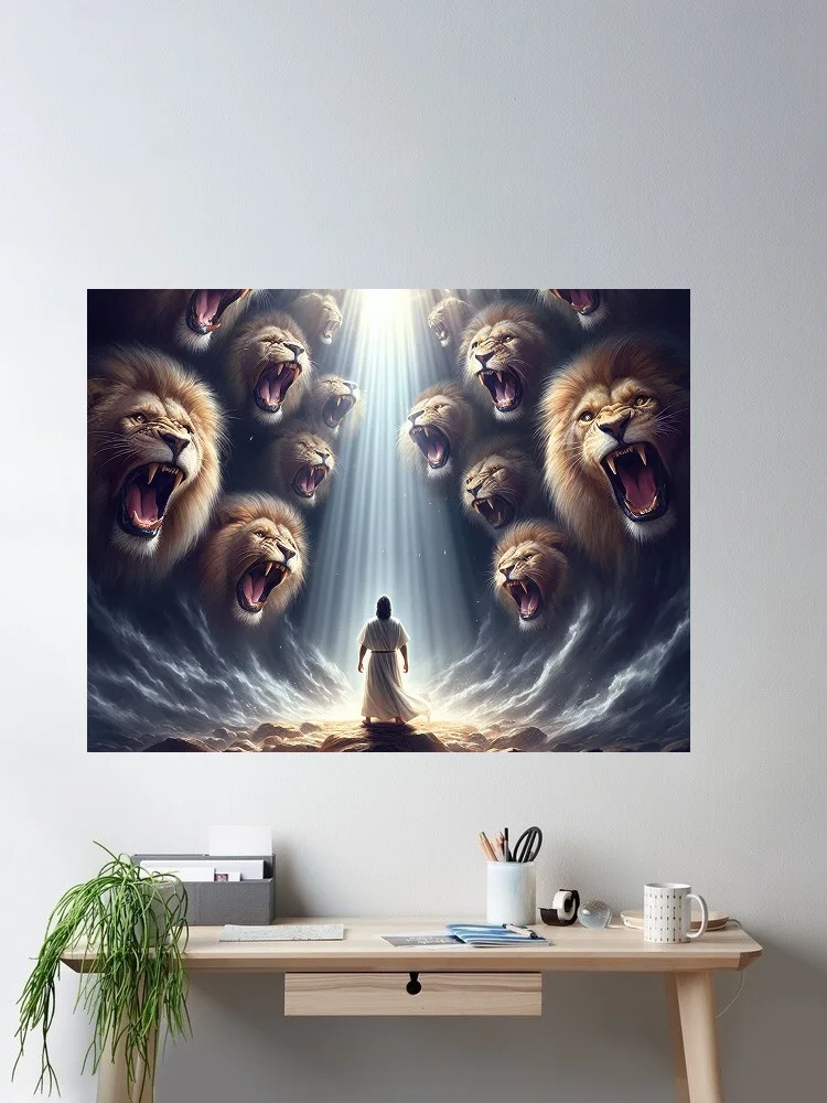 

Daniel in the lions, Print Art Canvas Poster, For Living Room Decor, Home Wall Picture