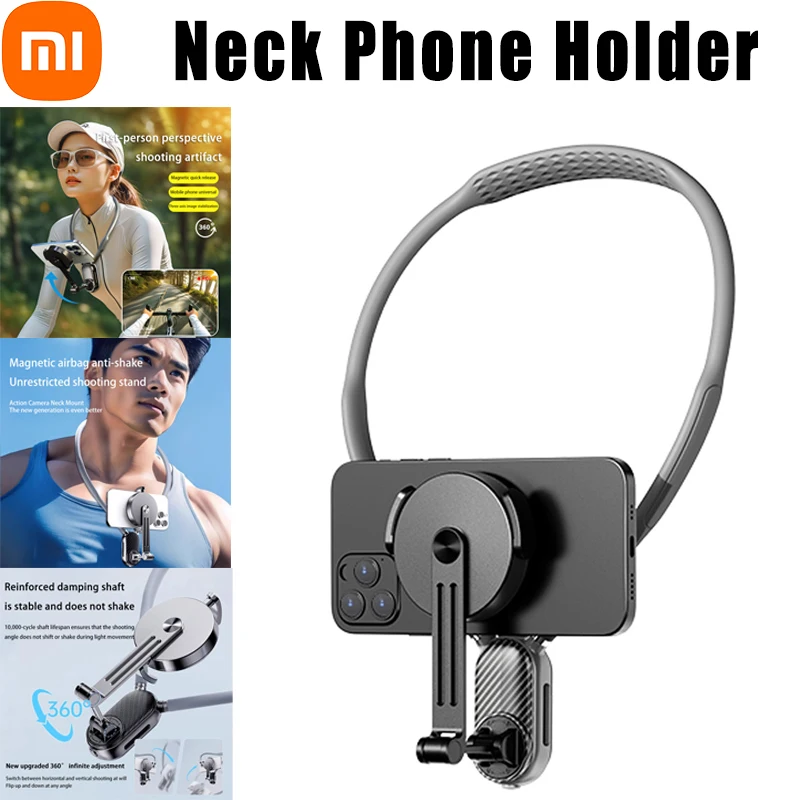 

Магнитный держатель для мобильного телефона Xiaomi на шею, регулируемый угол на 360 градусов, универсальный держатель для мобильного телефона, держатель для телефона для селфи, Vlog