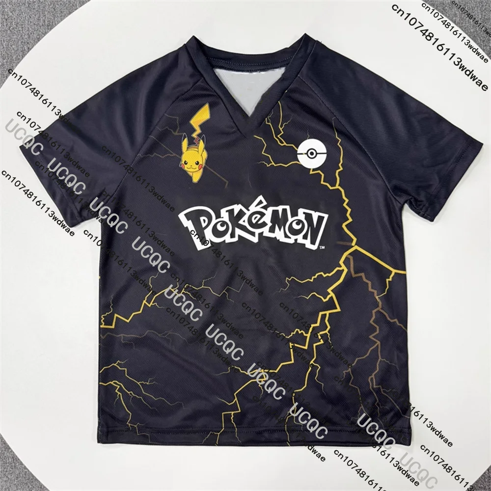 De nieuwste Pokemon Anime Pikachu Boy sneldrogend kindervoetbaltraining T-shirt met korte mouwen en print Family Look sporttop